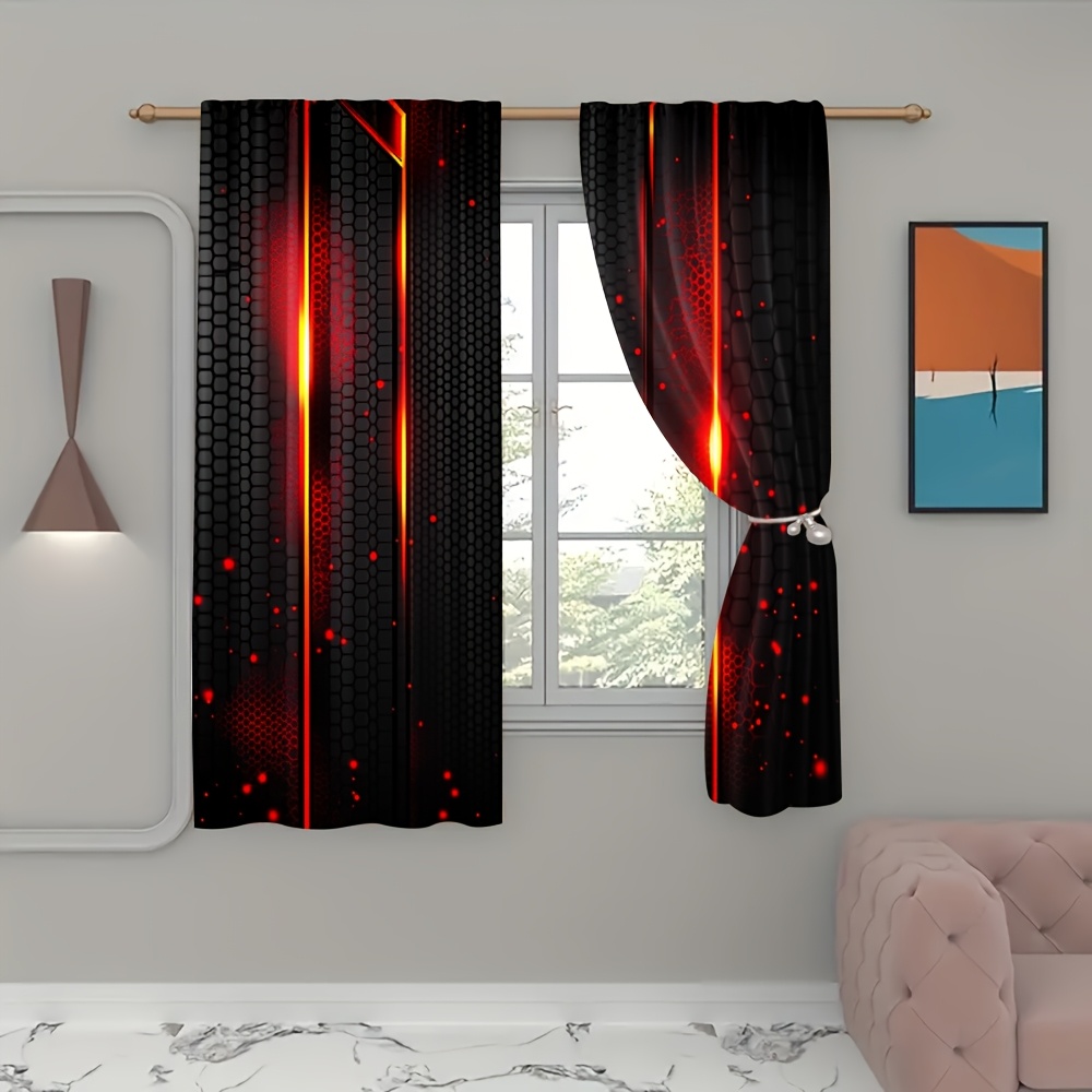 2pcs Lava Curtains Black Red C - Office Tech For Men ulasan dan harga